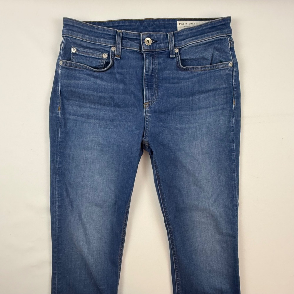 Rag & Bone Cate Mid-Rise Ankle Skinny Jeans Flint Blue Raw Hem Size 28